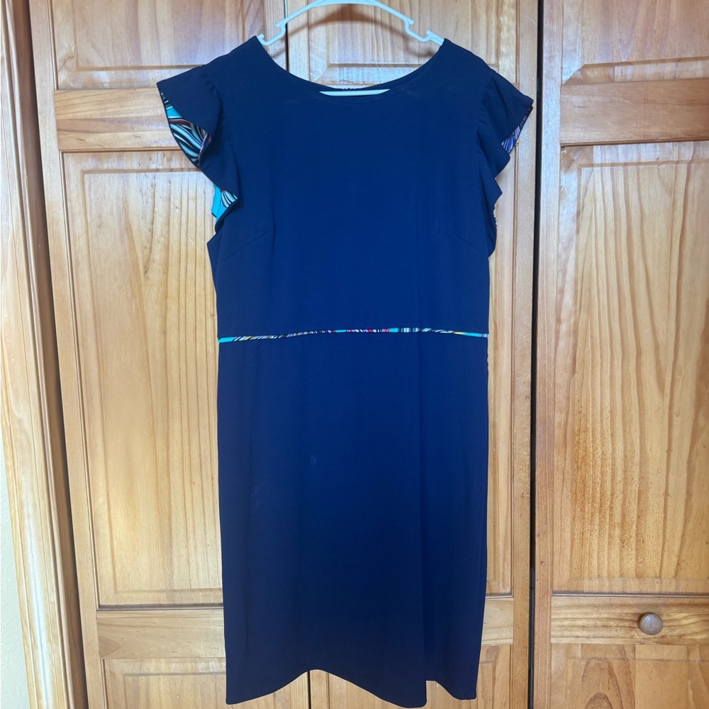 Elegant ILE New York Navy Blue Ruffle Sleeve Dress Size 14 Summer Wedding‎ Guest